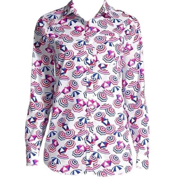 Lands End Women's Multicolor White Beach Umbrella Boyfriend Tunic Medium - Picture 1 of 14